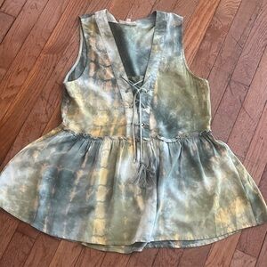 Entro Tie Dye Sleeveless Tie Front flowy Boho Top Size Small Rayon